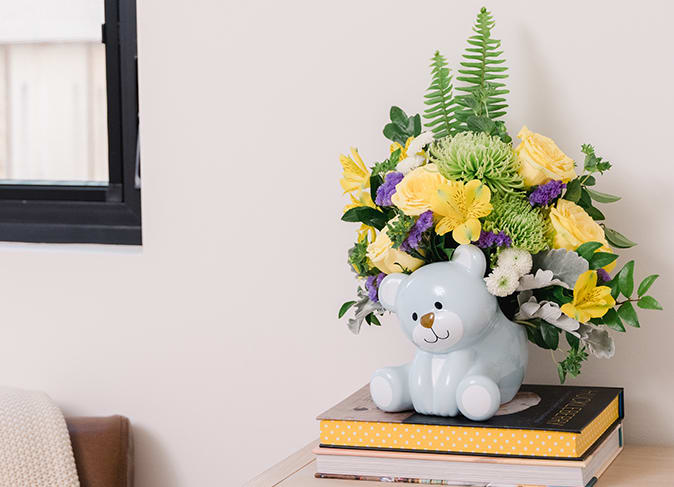 Teleflora's Joyful Blue Bear Bouquet