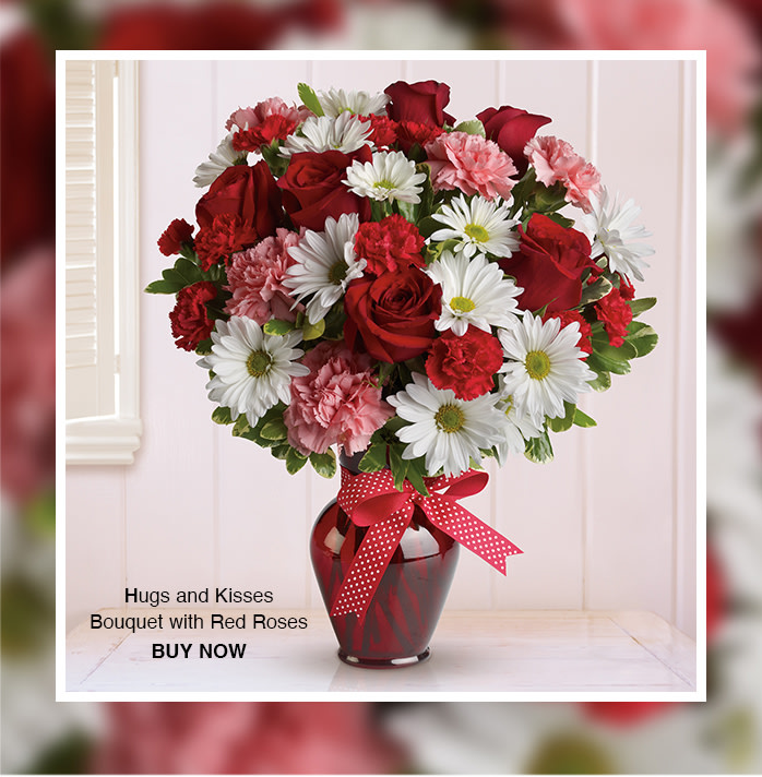Hugs and Kisses Bouquet with Red Roses
