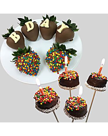Belgian Chocolate Birthday 'BDAY' BERRY-GRAM® & Brownie Decorated Pops