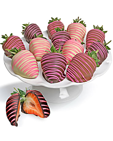 Pink Drizzle Belgian Chocolate Dipped Strawberries