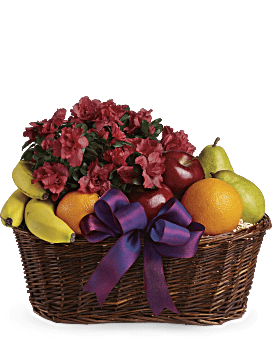 Panier cadeau de fruits et fleurs