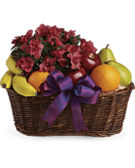 Panier cadeau de fruits et fleurs