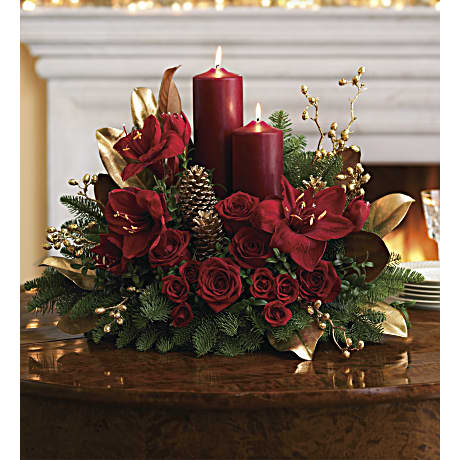 Candlelit Christmas Flower Arrangement - Teleflora