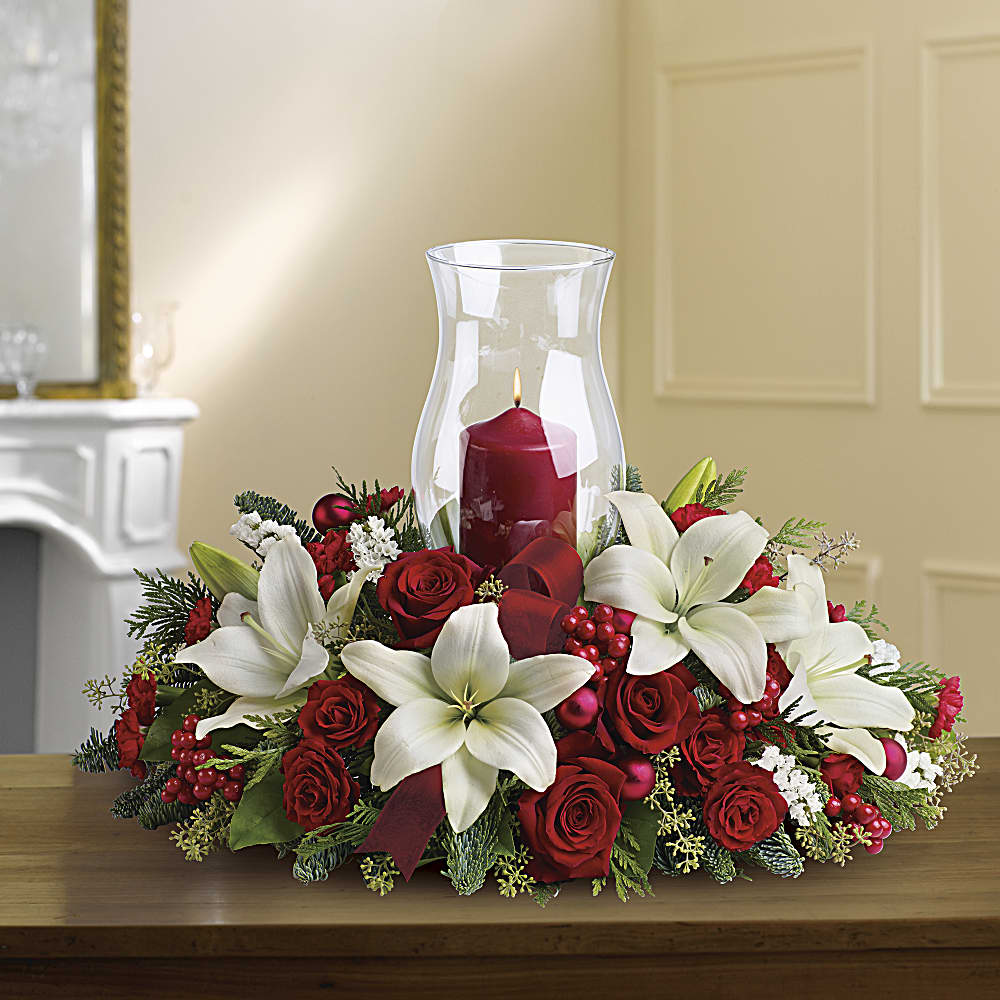 Teleflora Christmas Centerpiece 2022 Holiday Glow Centerpiece Flower Arrangement - Teleflora