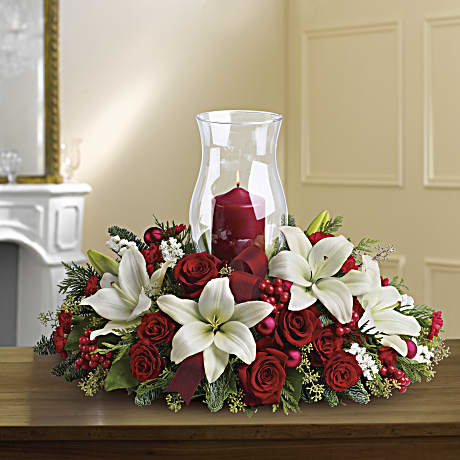 Holiday Glow Centerpiece Flower Arrangement - Teleflora