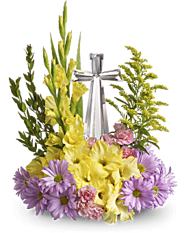 Arrangement floral avec bouquet Croix en cristal de Teleflora