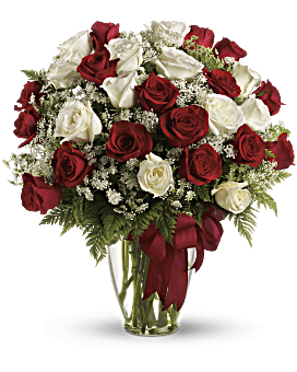 Love's Divine Bouquet - 12 Red and 8 White Roses for Fall