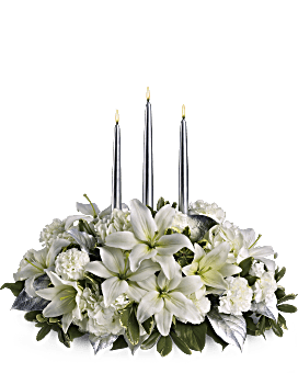 White , Mixed Bouquets , Silver Elegance Centerpiece , Same Day Flower Delivery By Teleflora