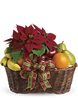 Fruit and Poinsettia Basket Bouquet