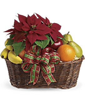 Fruit and Poinsettia Basket Bouquet