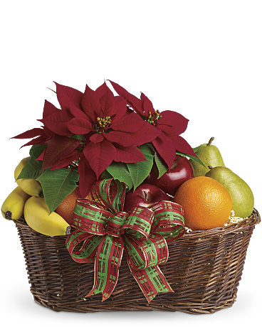 Panier Fruits et poinsettias