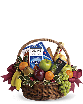 Cesta de regalo de cesta navideña de frutas y dulces