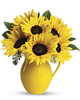 Arrangement floral pichet Journée ensoleillée de tournesols de Teleflora