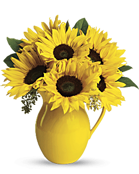 Jarra de girasoles de día soleado de Teleflora