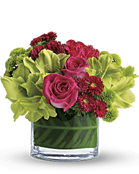 Trendy Flower Arrangement Of Pink Roses & Miniature Carnations Hand-Delivered By Local Teleflora Florist Same Day.