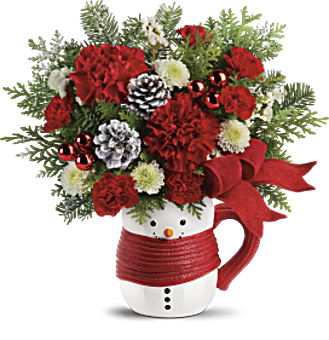 Bouquet et tasse en forme de bonhomme de neige Send a HugMD de Teleflora