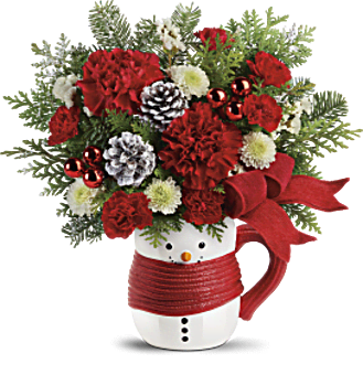 Envíe un ramo de taza con muñeco de nieve Hug® de Teleflora