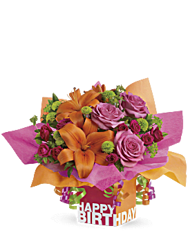 Arrangement floral Cadeau d'anniversaire rosé de Teleflora