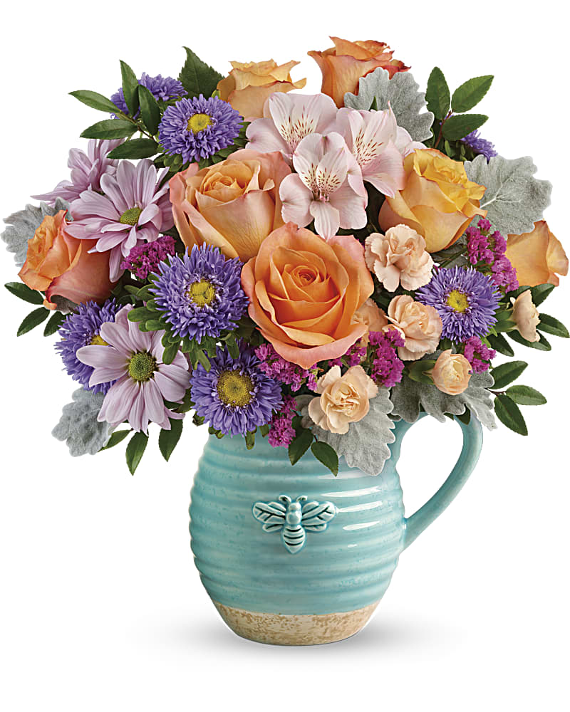 Teleflora S Busy Bee Pitcher Bouquet Teleflora