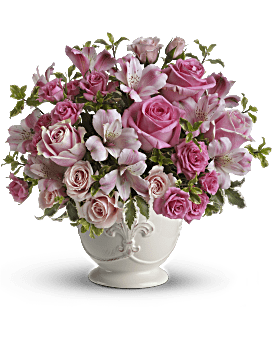 Arreglo floral de ramo de popurrí rosa con rosas de Teleflora