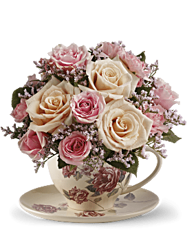 Arreglo floral victoriano de ramo de taza de té de Teleflora