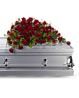 Arrangement floral de condoléances gerbe de cercueil Révérence de roses rouges