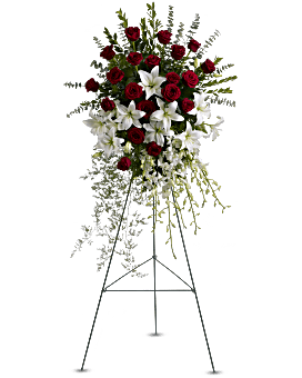 Arrangement floral de condoléances gerbe Hommage lys et roses 