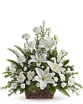 White , Mixed Bouquets , Peaceful White Lilies Basket Bouquet , Same Day Flower Delivery By Teleflora