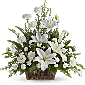 Peaceful White Lilies Basket Flowers