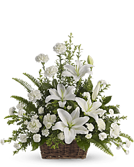 Peaceful White Lilies Basket Basket Arrangement