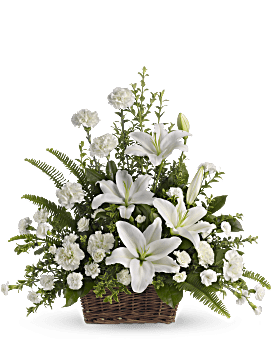 Peaceful White Lilies Basket Basket Arrangement