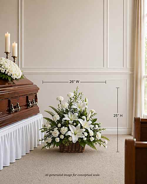 メリー花子 Peaceful White Lilies Basket - Teleflora