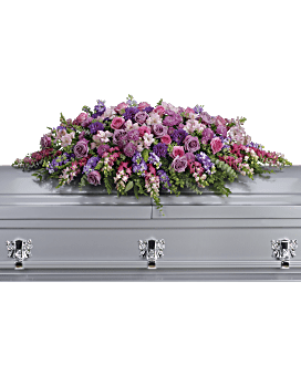 Arrangement floral de condoléances gerbe de cercueil Hommage lavande 