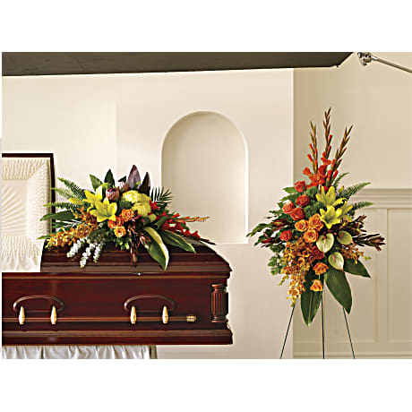 花鳥3 Island Memories Casket Spray Sympathy Arrangement - Teleflora