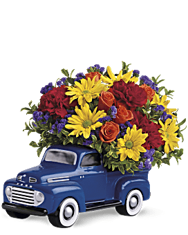 Dad's Birthday Bouquet With '48 Ford F-1 Pickup Ceramic Replica Delivered By Local Florist Same Day