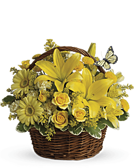 Yellow, Mixed Bouquets, Basket Full Of Wishes,  Flower Delivery By Teleflora