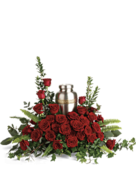 Red , Roses , Forever In Our Hearts Cremation Tribute Bouquet , Same Day Flower Delivery By Teleflora