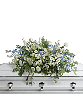 Peacock Blue & White Funeral Wreath Flowers