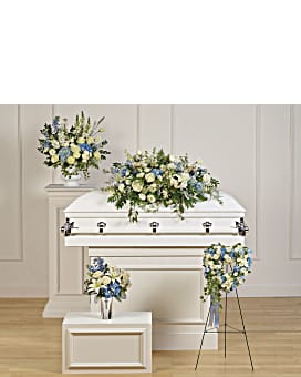 Blue & White Funeral Arrangement