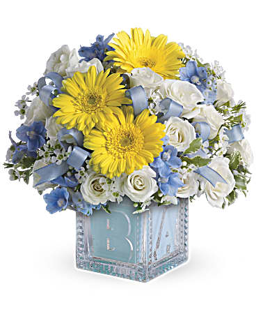 Baby S First Block By Teleflora Blue Bouquet Teleflora