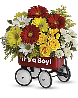 Baby's Wow Wagon by Teleflora - Boy Flower Arrangement