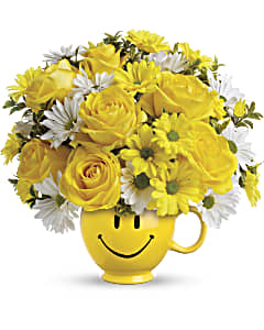 Teleflora's Be Happy® mug bouquet.