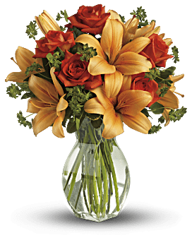 Orange , Mixed Bouquets , Fiery Lily And Rose , Same Day Flower Delivery By Teleflora