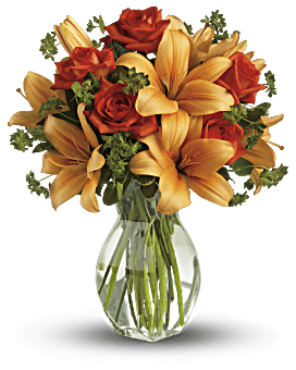 Fiery Lily and Rose Bouquet