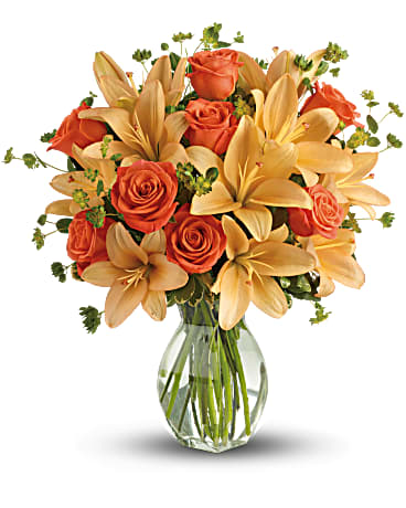 Sunset Lilies & Roses Flower Arrangement in Indiana, PA - Indiana Floral &  Flower Boutique