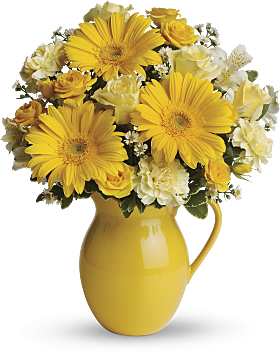Teleflora's Sunny Day Pitcher of Cheer Bouquet