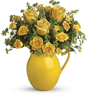 sunny yellow pitcher of roses