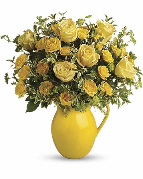 Teleflora's Sunny Day Pitcher of Roses Bouquet - Teleflora