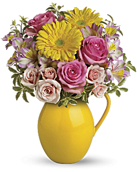 Teleflora's Sunny Day Pitcher Of Charm Flower Arrangement