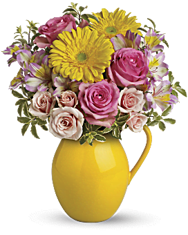 Teleflora's Sunny Day Pitcher Of Charm Flower Arrangement